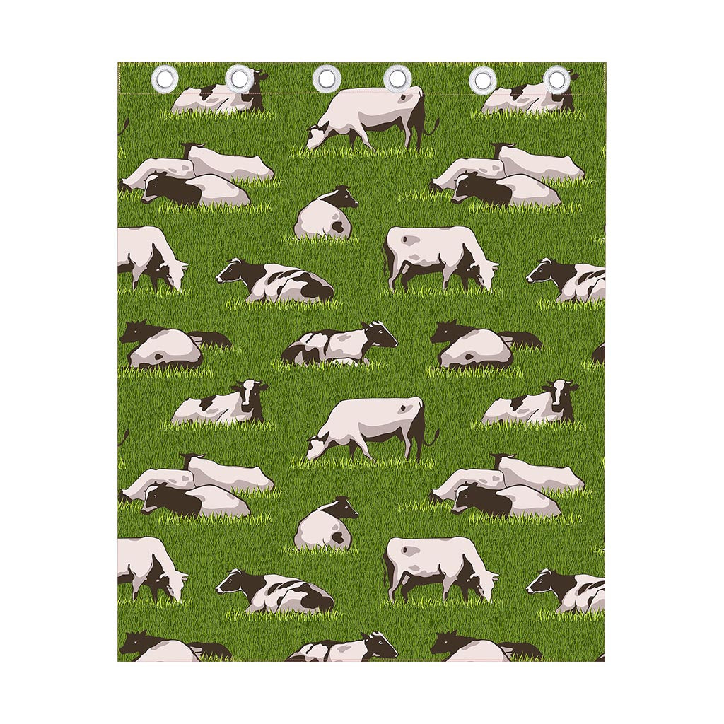 Cow On Green Grass Pattern Print Curtain