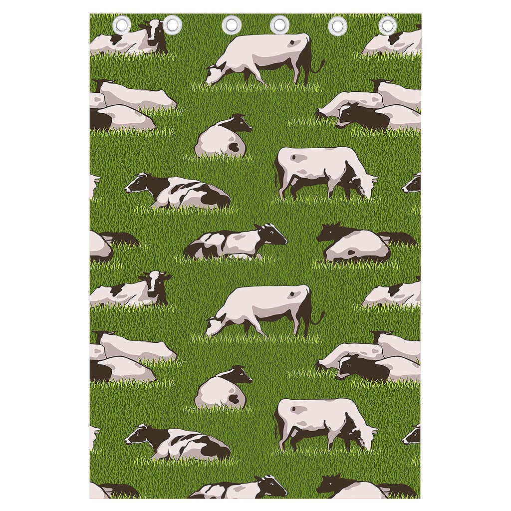 Cow On Green Grass Pattern Print Curtain