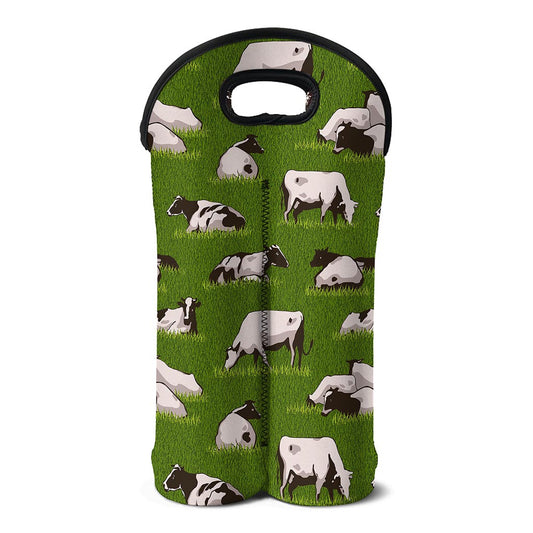 Cow On Green Grass Pattern Print Double Neoprene Wine Tote