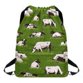 Cow On Green Grass Pattern Print Drawstring Backpack