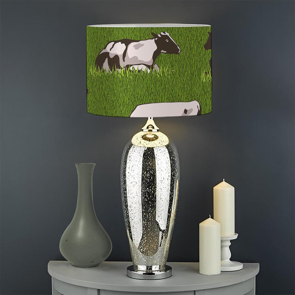 Cow On Green Grass Pattern Print Drum Lamp Shade