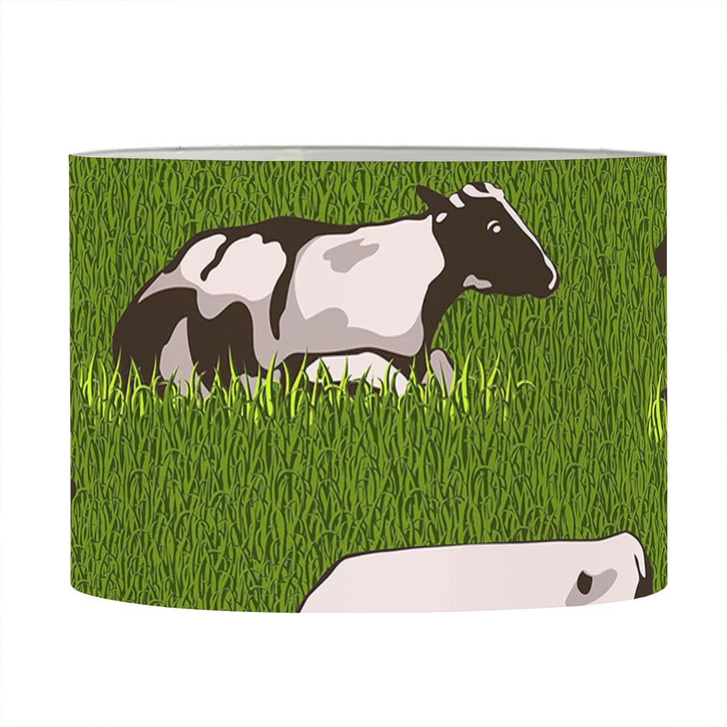 Cow On Green Grass Pattern Print Drum Lamp Shade