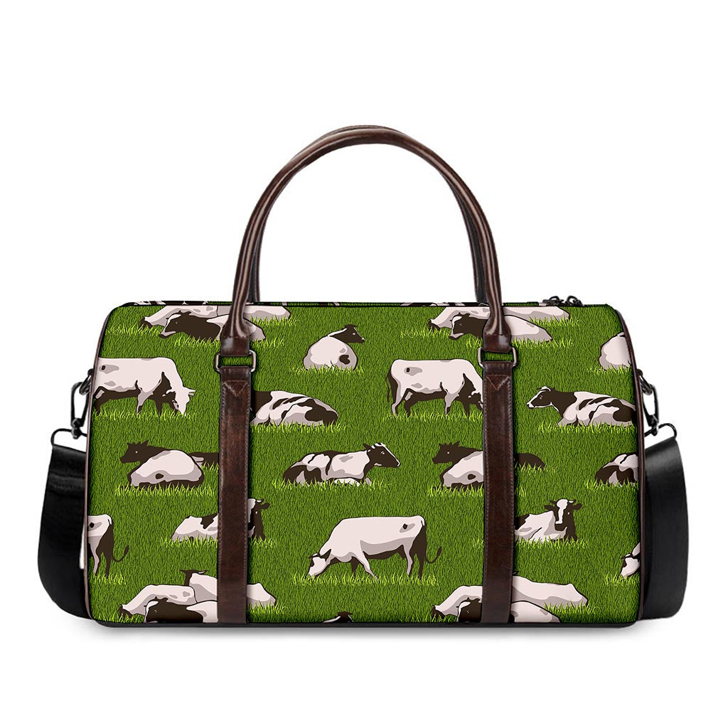Cow On Green Grass Pattern Print Duffle Bag