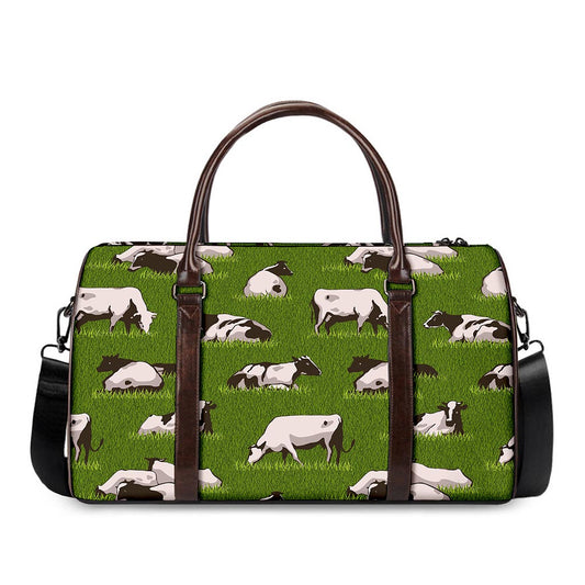 Cow On Green Grass Pattern Print Duffle Bag