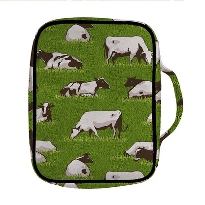 Cow On Green Grass Pattern Print Front Pocket Bible Bag