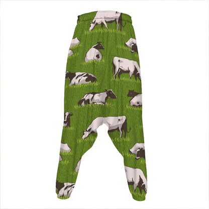 Cow On Green Grass Pattern Print Hammer Pants