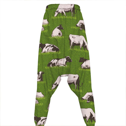 Cow On Green Grass Pattern Print Hammer Pants