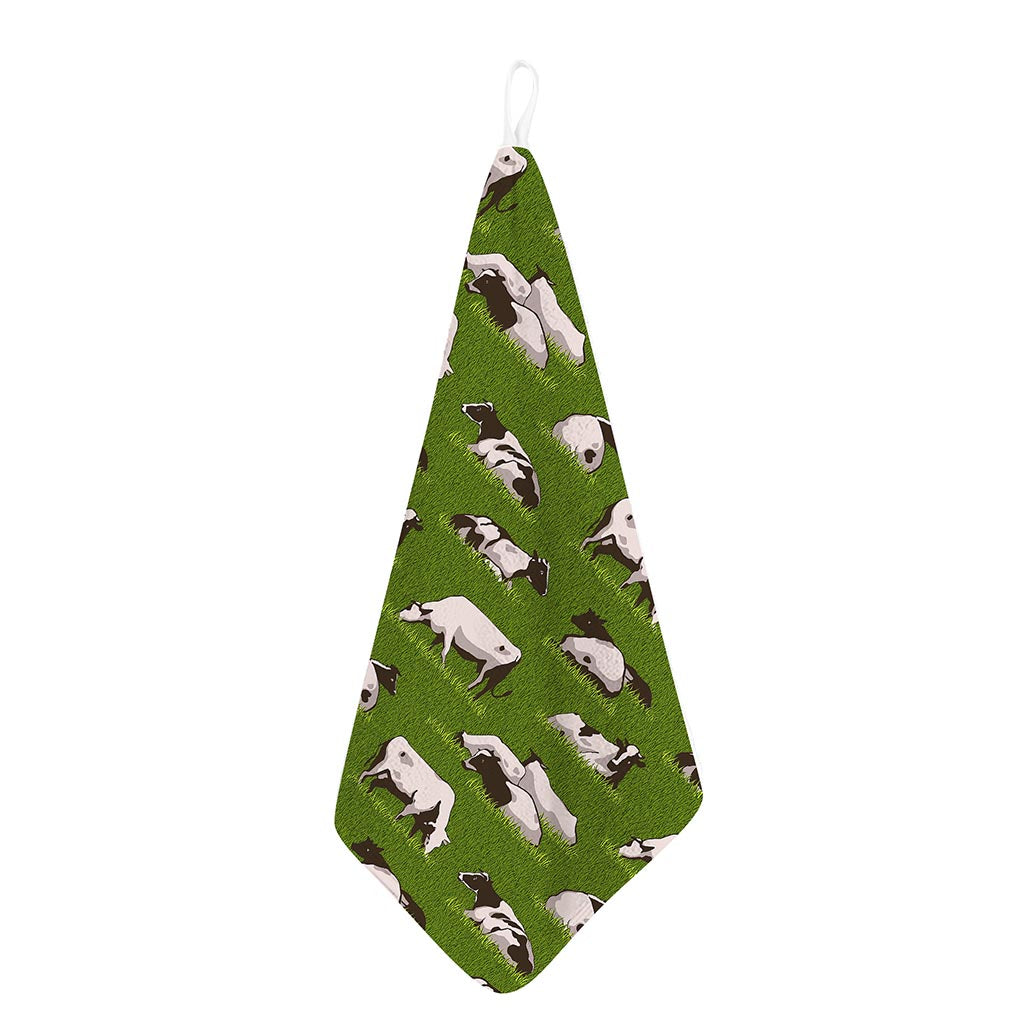 Cow On Green Grass Pattern Print Hand Towel