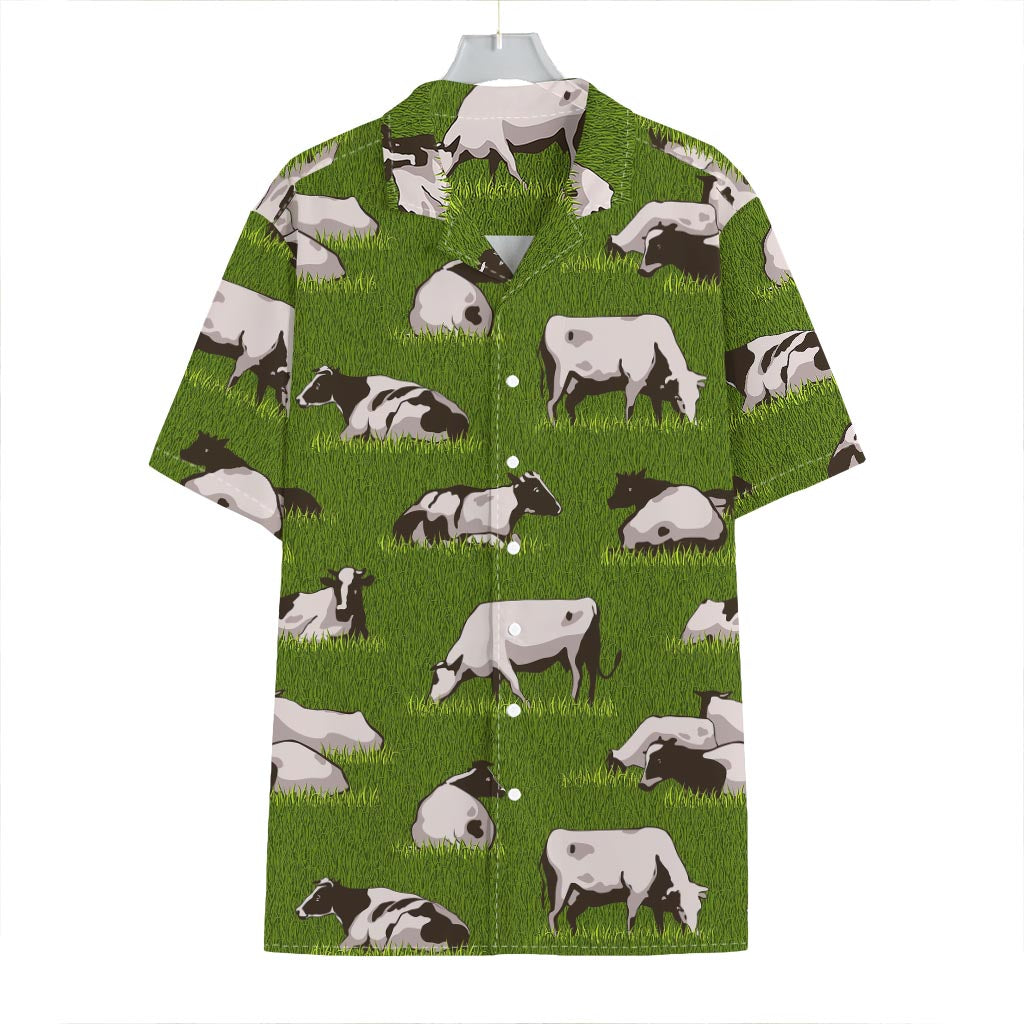 Cow On Green Grass Pattern Print Hawaiian Shirt
