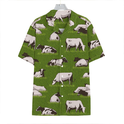 Cow On Green Grass Pattern Print Hawaiian Shirt