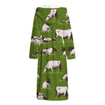 Cow On Green Grass Pattern Print Hooded Bathrobe