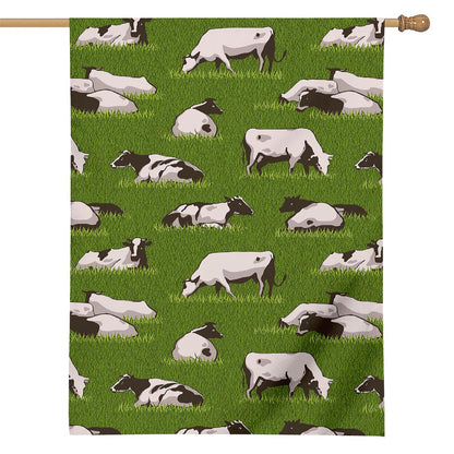 Cow On Green Grass Pattern Print House Flag