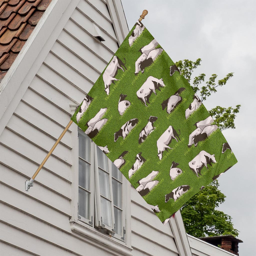 Cow On Green Grass Pattern Print House Flag