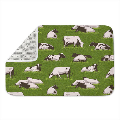 Cow On Green Grass Pattern Print Indoor Door Mat