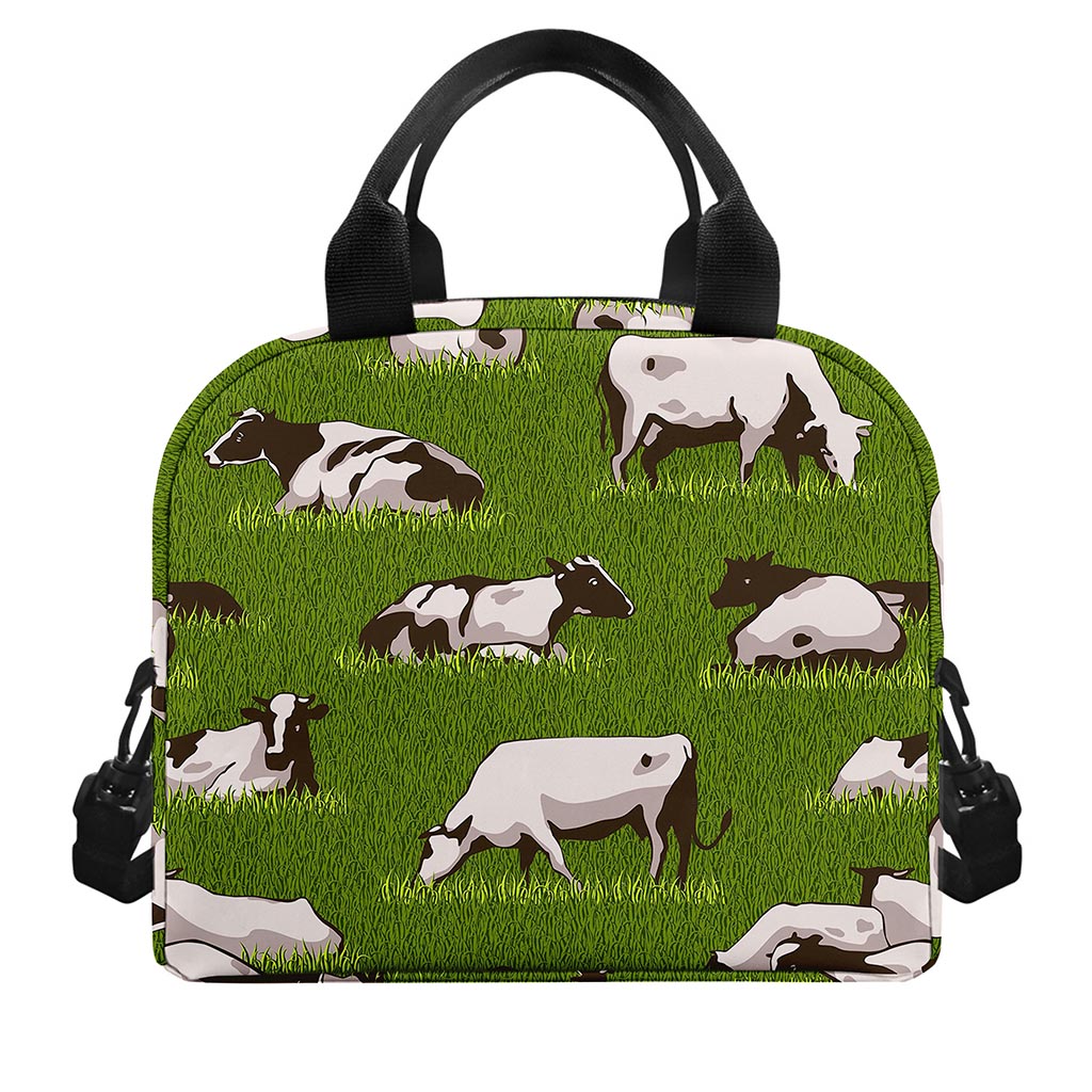 Cow On Green Grass Pattern Print Insulated Lunch Bag