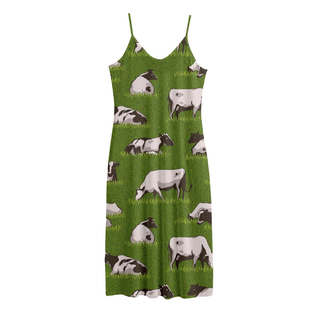 Cow On Green Grass Pattern Print Jersey Midi Cami Dress