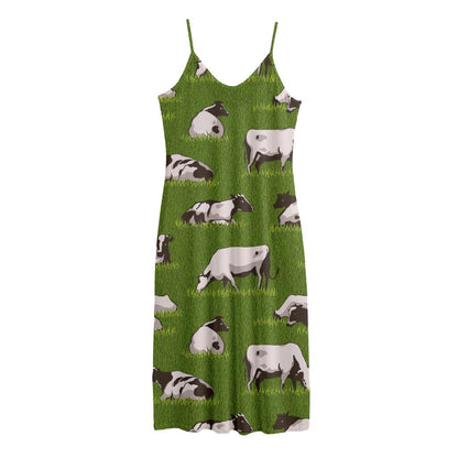 Cow On Green Grass Pattern Print Jersey Midi Cami Dress