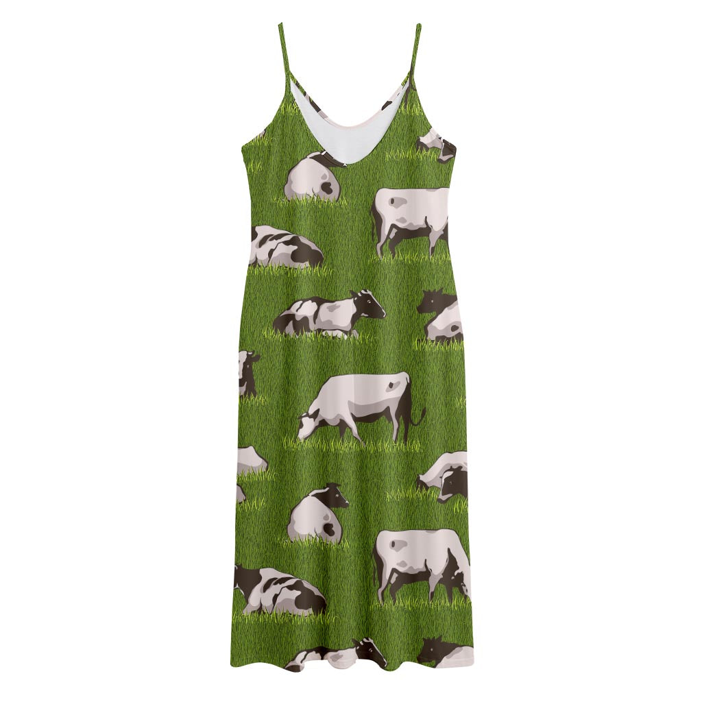 Cow On Green Grass Pattern Print Jersey Midi Cami Dress