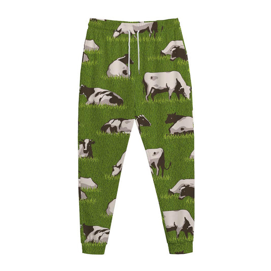 Cow On Green Grass Pattern Print Jogger Pants