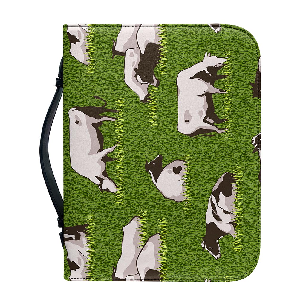 Cow On Green Grass Pattern Print Leather Bible Cover
