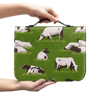 Cow On Green Grass Pattern Print Leather Bible Cover