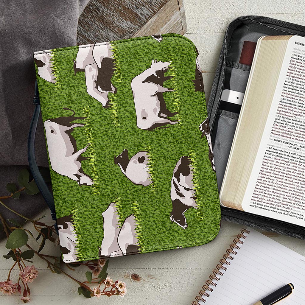 Cow On Green Grass Pattern Print Leather Bible Cover