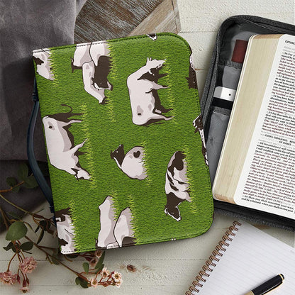 Cow On Green Grass Pattern Print Leather Bible Cover