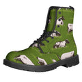 Cow On Green Grass Pattern Print Lace-Up Boots