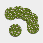 Cow On Green Grass Pattern Print Leather Coaster Set