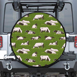 Cow On Green Grass Pattern Print Leather Spare Tire Cover