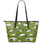 Cow On Green Grass Pattern Print Leather Tote Bag
