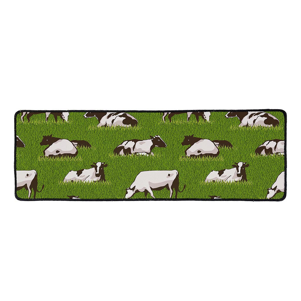 Cow On Green Grass Pattern Print Long Kitchen Mat
