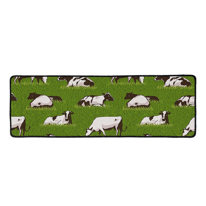 Cow On Green Grass Pattern Print Long Kitchen Mat