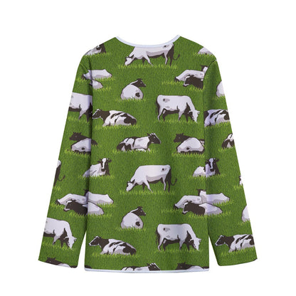 Cow On Green Grass Pattern Print Long Sleeve Short Coat