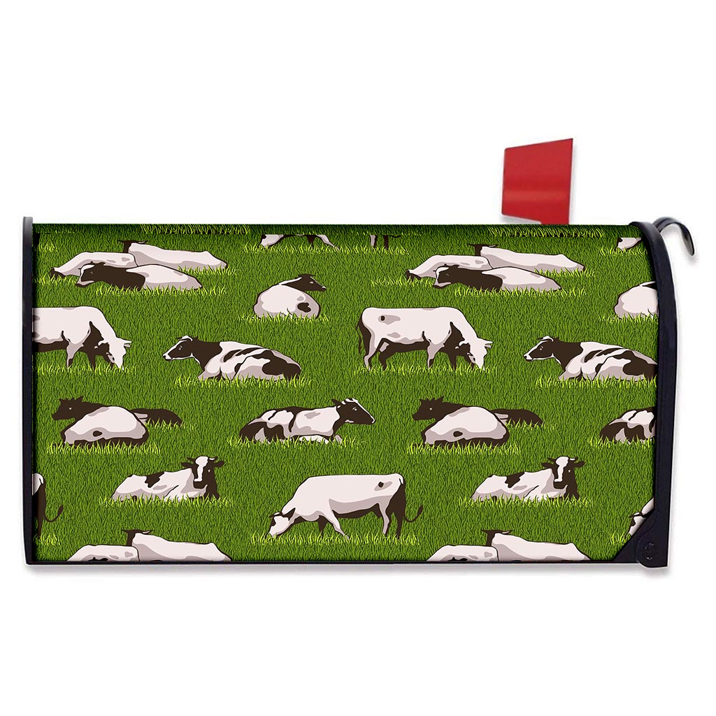Cow On Green Grass Pattern Print Mailbox Cover