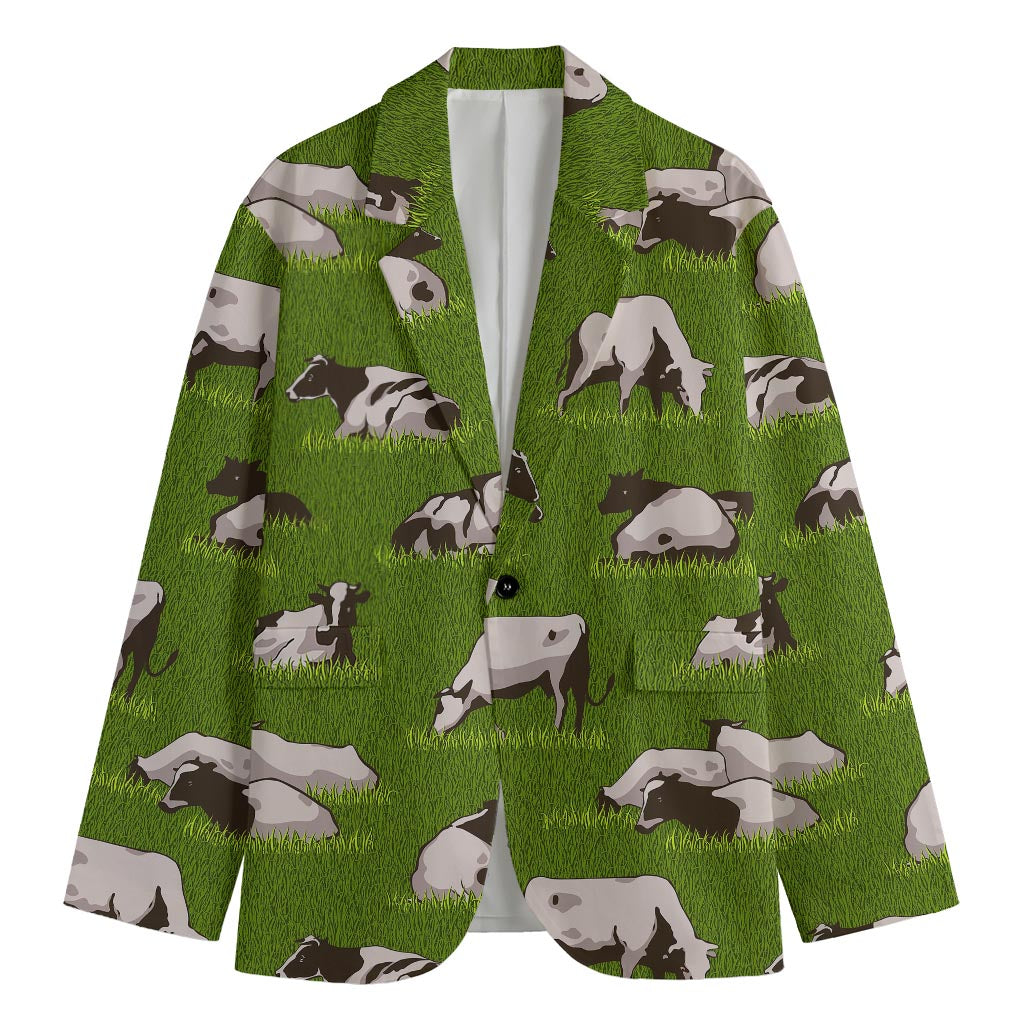 Cow On Green Grass Pattern Print Men's Blazer