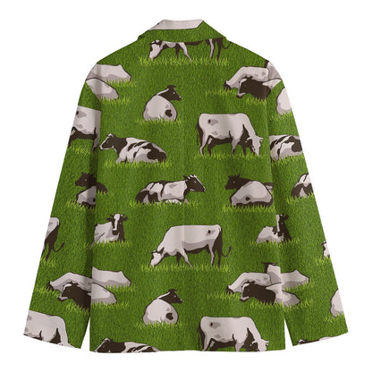 Cow On Green Grass Pattern Print Men's Blazer