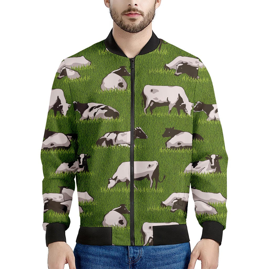 Cow On Green Grass Pattern Print Men's Bomber Jacket