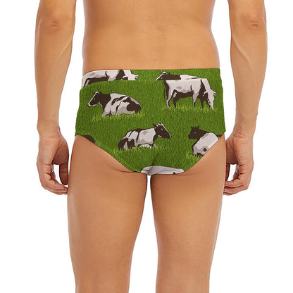 Cow On Green Grass Pattern Print Men's Briefs
