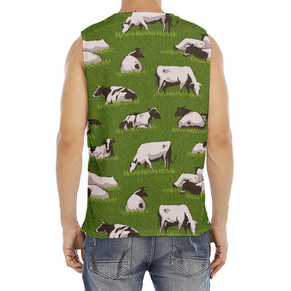 Cow On Green Grass Pattern Print Men's Fitness Tank Top