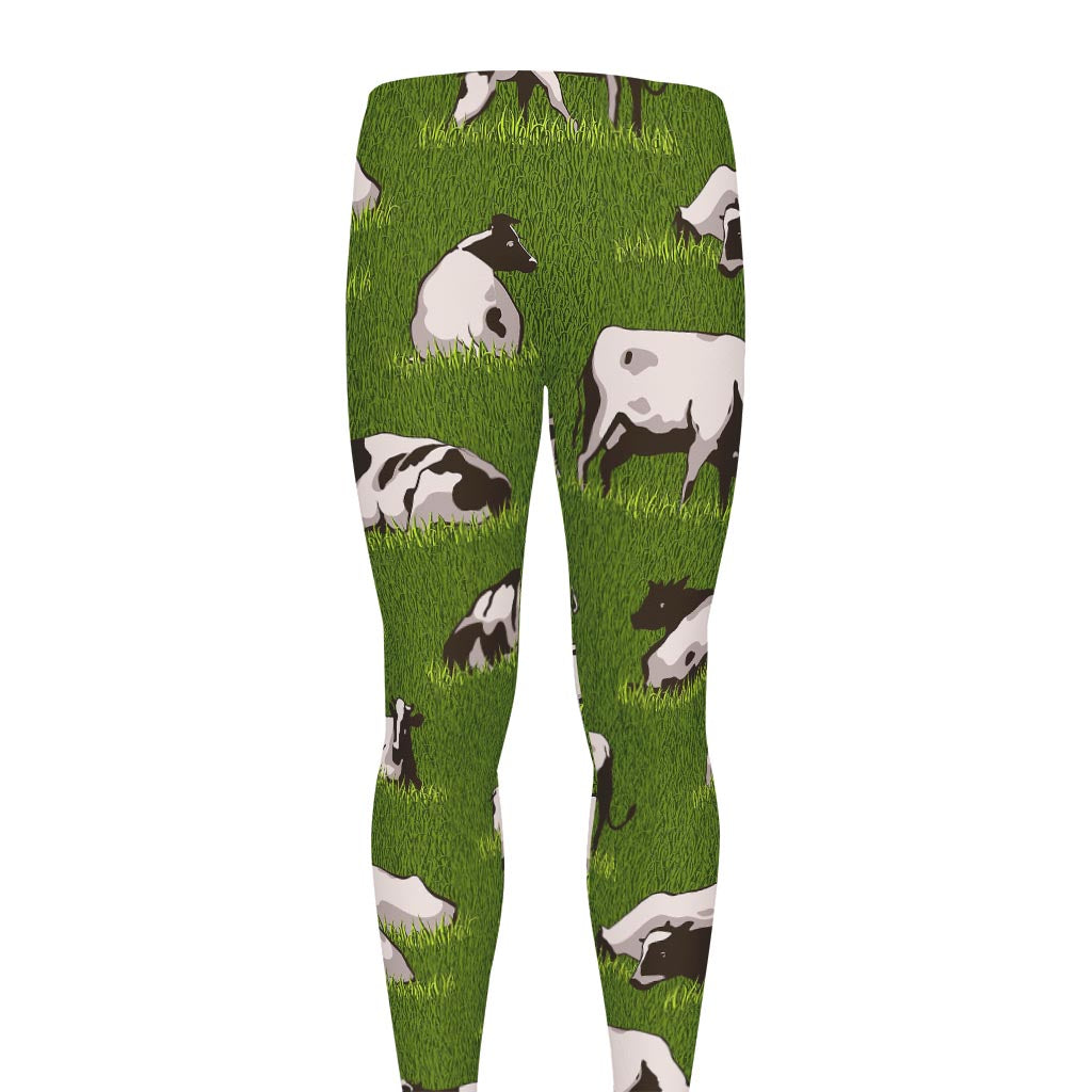Cow On Green Grass Pattern Print Men's leggings