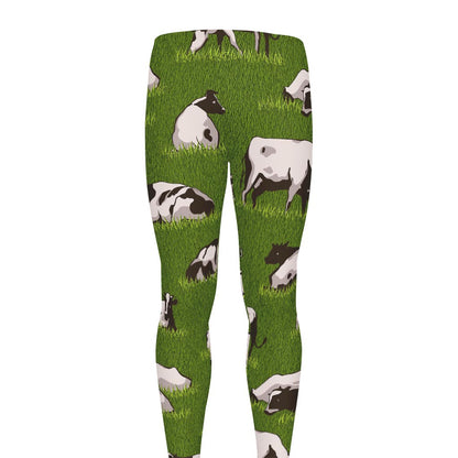 Cow On Green Grass Pattern Print Men's leggings