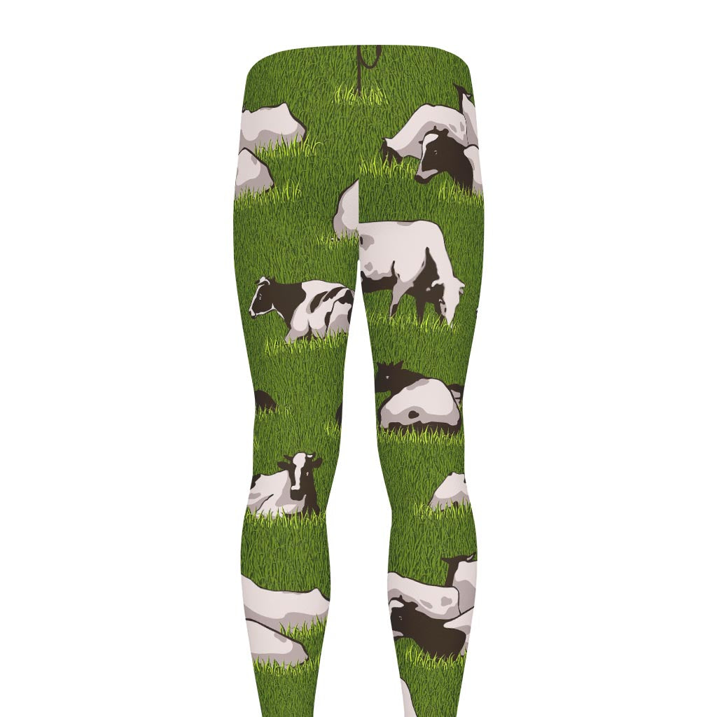 Cow On Green Grass Pattern Print Men's leggings