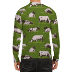 Cow On Green Grass Pattern Print Men's Long Sleeve Rash Guard