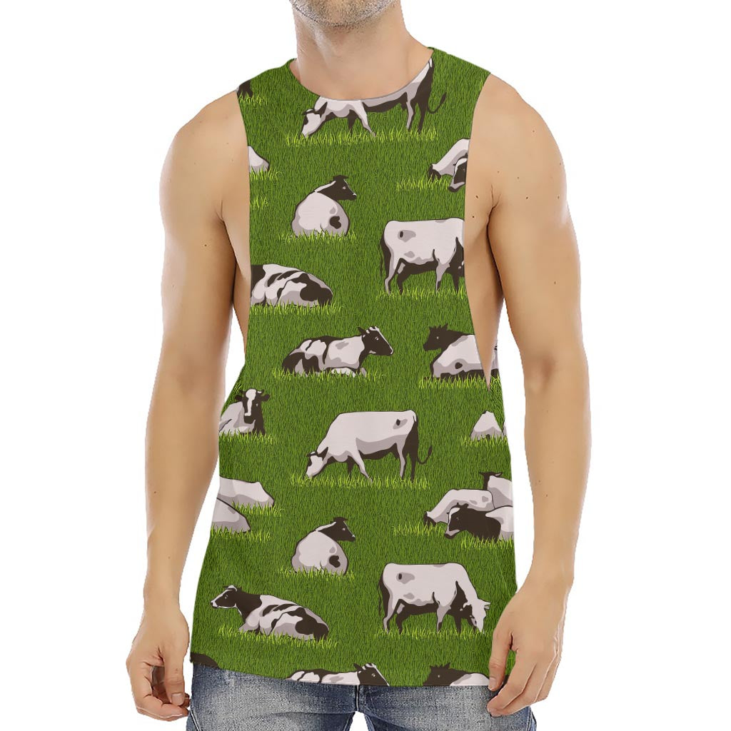Cow On Green Grass Pattern Print Men's Muscle Tank Top