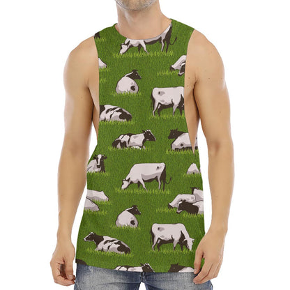 Cow On Green Grass Pattern Print Men's Muscle Tank Top