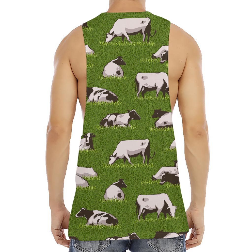 Cow On Green Grass Pattern Print Men's Muscle Tank Top