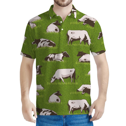 Cow On Green Grass Pattern Print Men's Polo Shirt