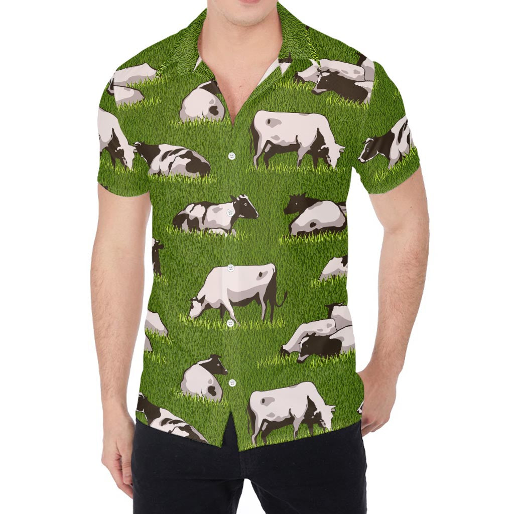 Cow On Green Grass Pattern Print Men's Shirt