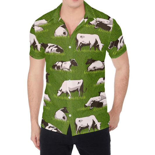 Cow On Green Grass Pattern Print Men's Shirt